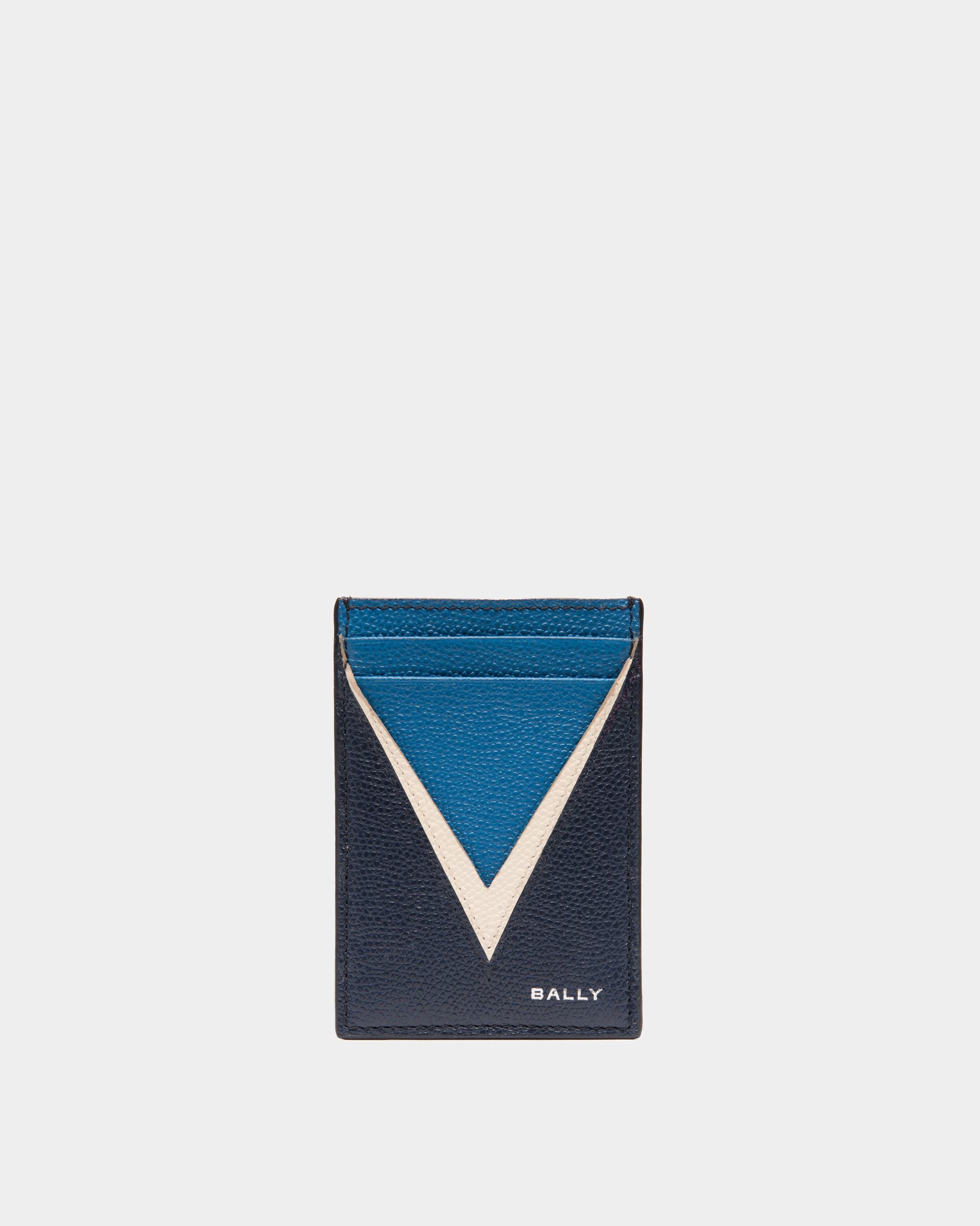 Men's Flag Card Holder in Blue Leather | Bally | Still Life Front