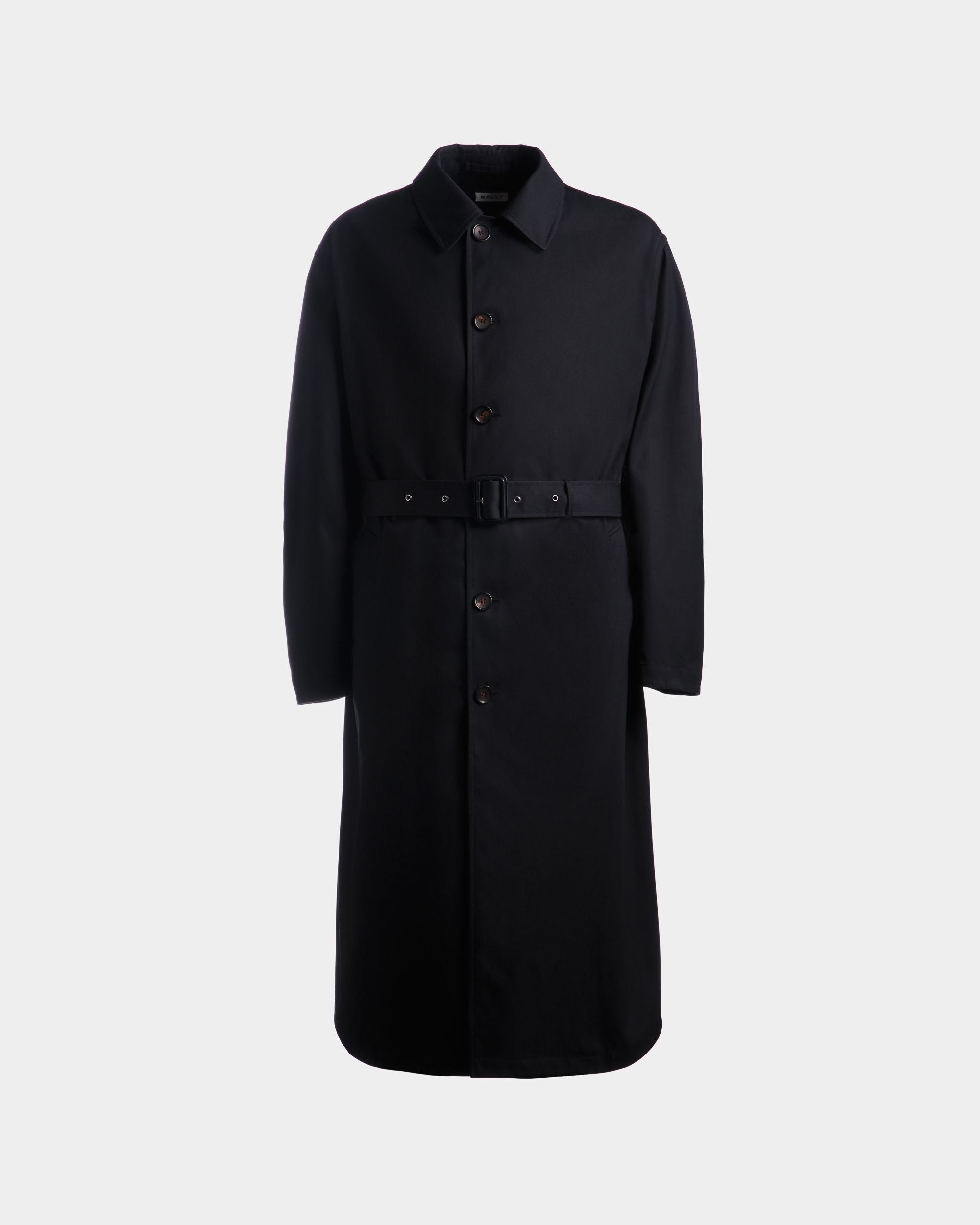 Men's Trench Coat in Navy Blue Mix Cotton | Bally | Still Life Front