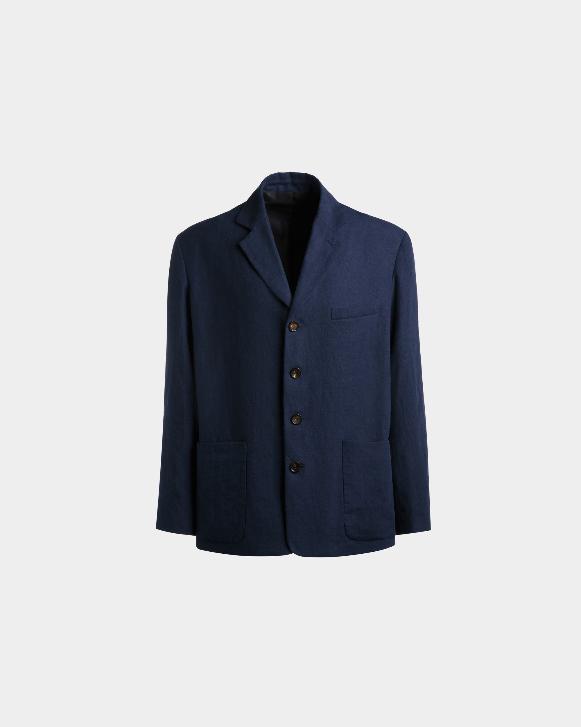 Men's Jacket in Navy Blue Linen | Bally | Still Life Front