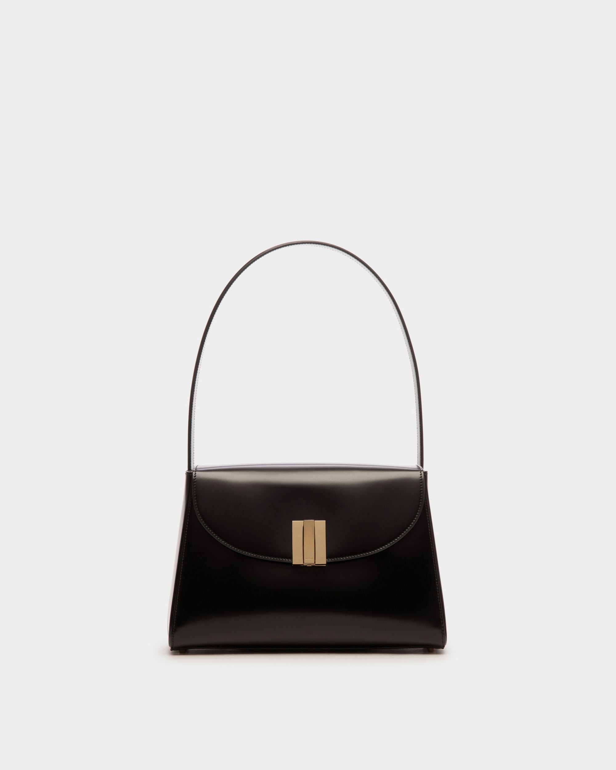 Ollam | Women's Shoulder Bag in Black Brushed Leather | Bally | Still Life Front
