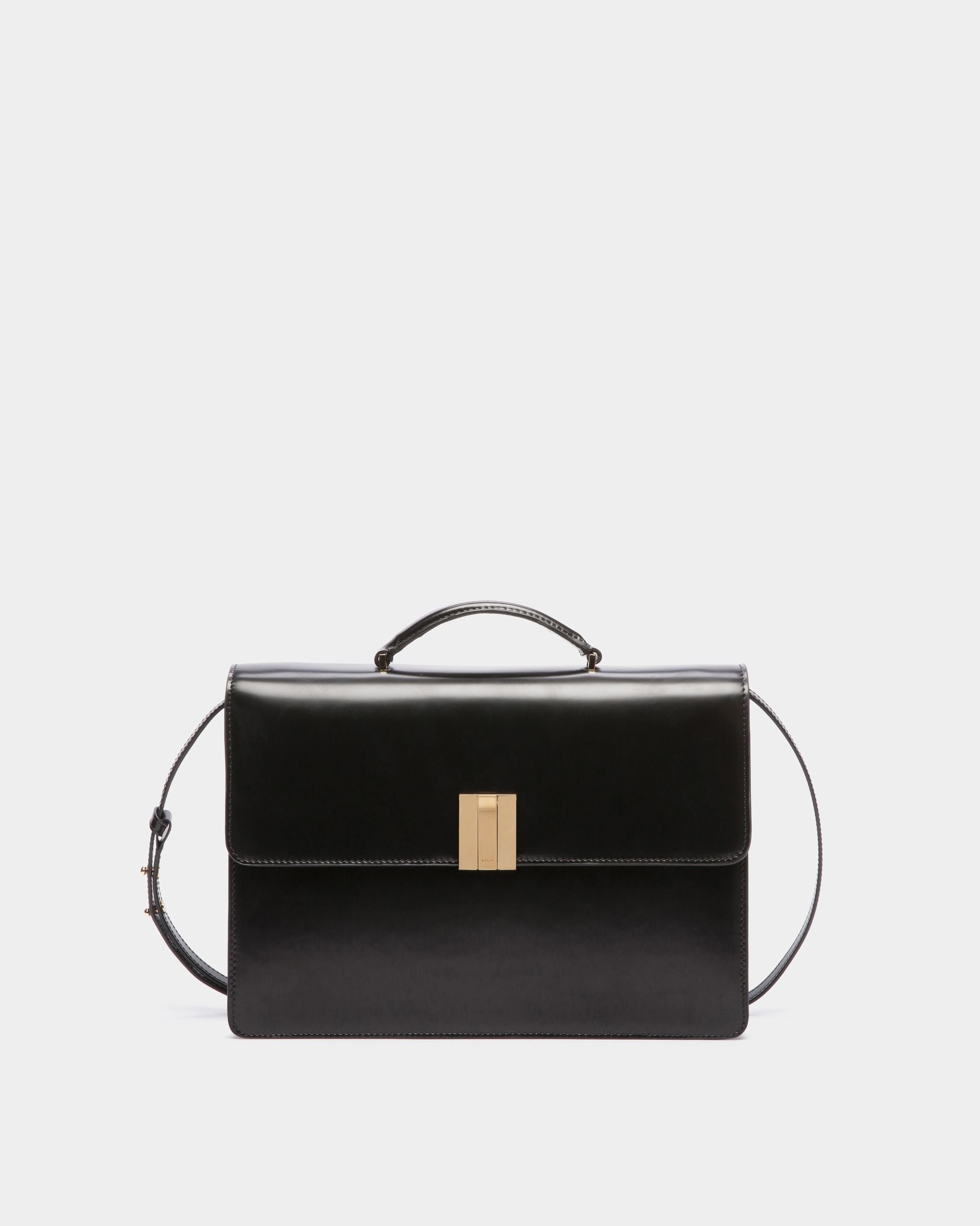 Women's Ollam Top Handle Bag in Black Brushed Leather | Bally | Still Life Front