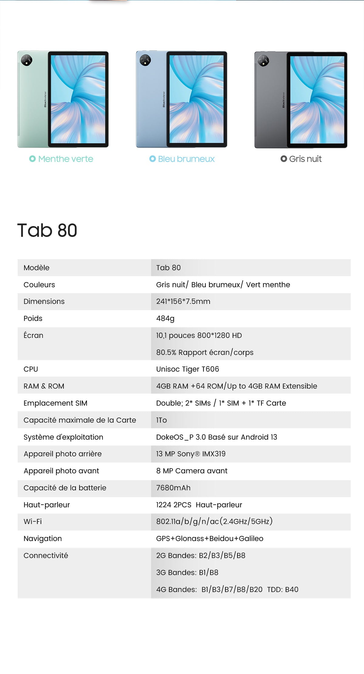 Blackview Tab 80 french description