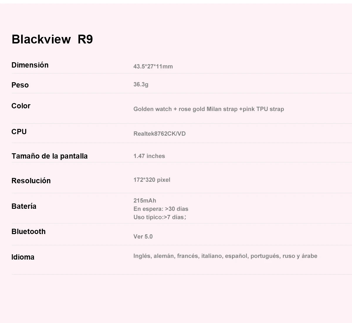 Blackview R9 spanish visual