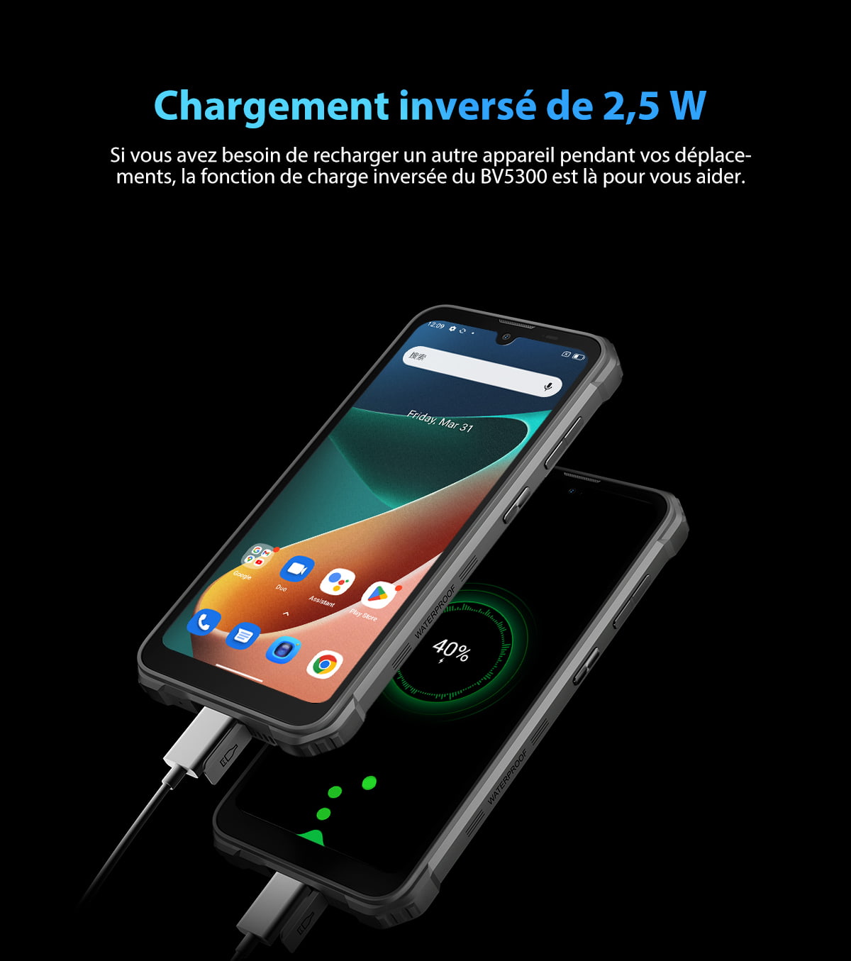 Blackview BV5300 Pro, Smartphone étanche - Nouveauté 2023 - Android 12,  Photo 13 Mpx, Mémoire de 64Go, 4Go de RAM, NFC, Charge inversée, 6 580 mAh