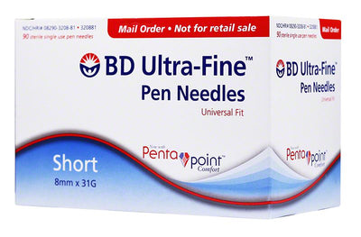 BD Ultra-Fine Mini Pen Needles 8mm 31 Gauge 5/16in [ 3 Box of 90 ct ]