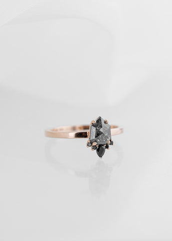 The bewitching Estelle ring with a hexagonal black diamond