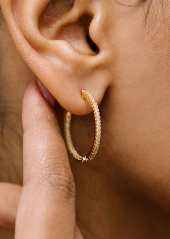 Affordable Hoop Earrings with Simulated Diamonds, All Around Hoop Earrings
