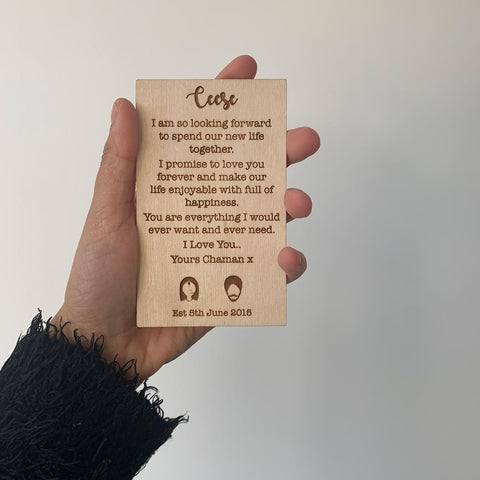 engraved wooden card
