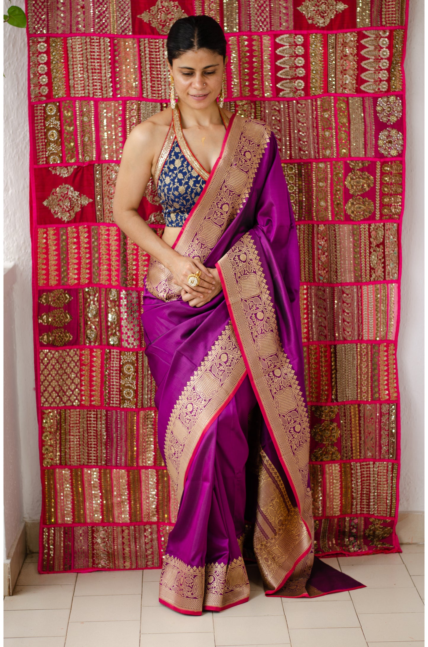 Deep Magenta  Colour Handwoven Kadwa  Katan Silk Banarasi Saree