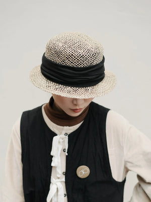 Aveuri Straw Hat Japanese Style Woven Women's Summer Panama Brim - Aveuri