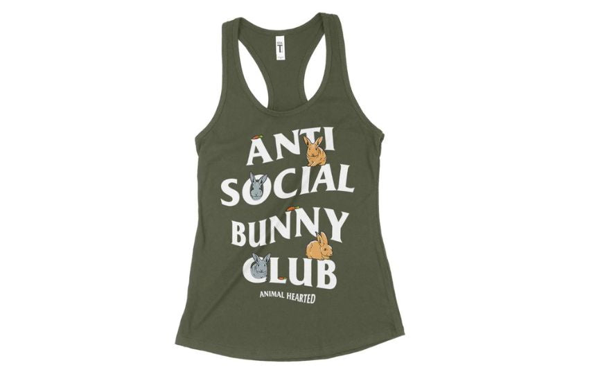 Tank top with "anti social bunny club" print