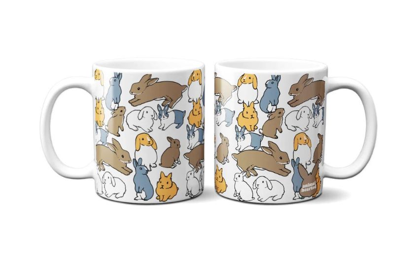 White mug with multiple bunny patterns