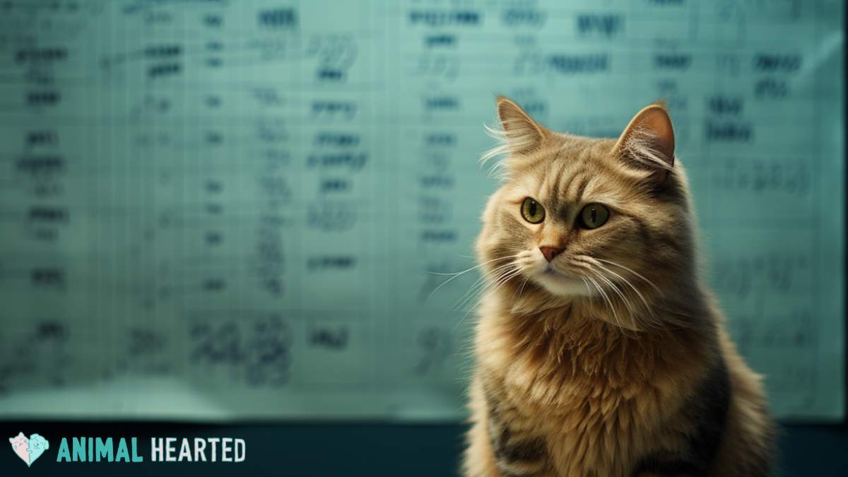 Cat with scientific charts in the background