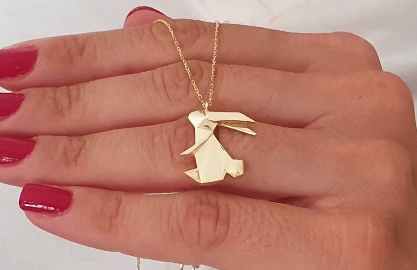 Gold origami bunny necklace