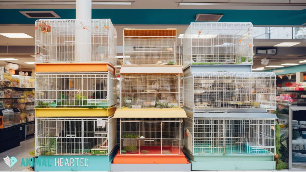 stacks of hamster cages in a pet store