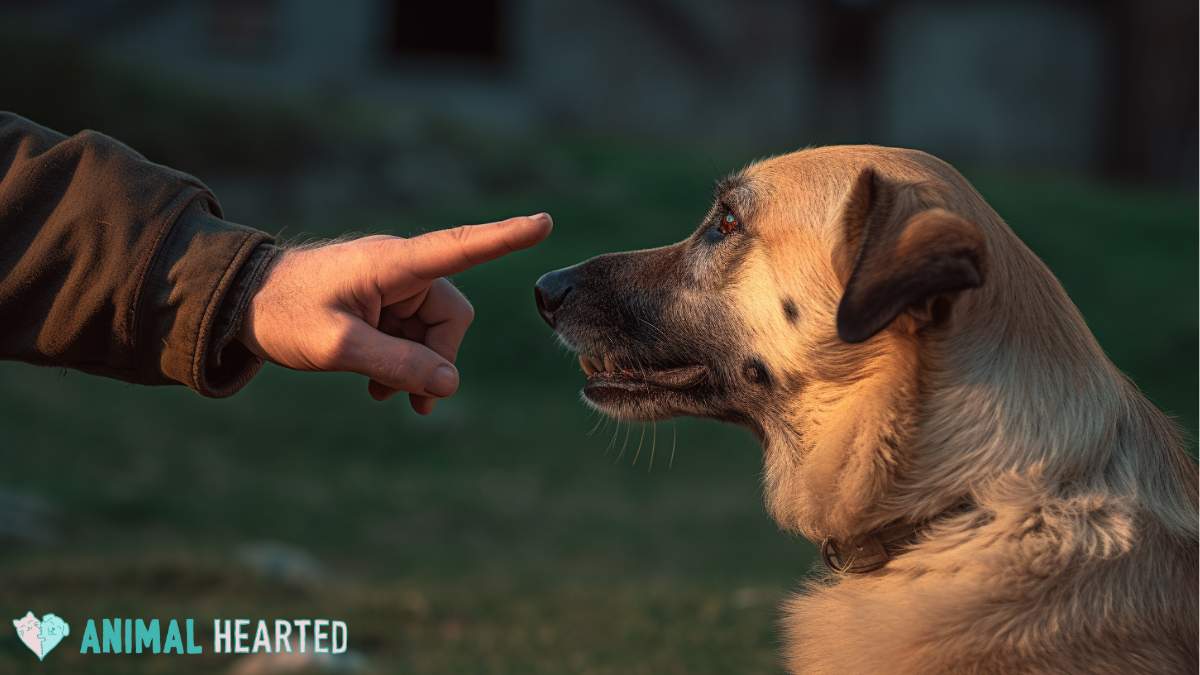 man training dog with hand signals