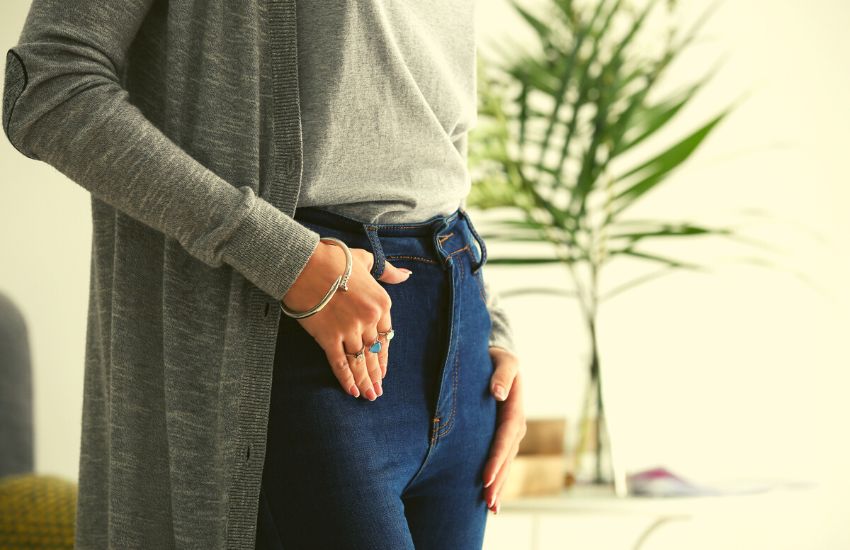 Woman wearing luxury vegan fashion indoors