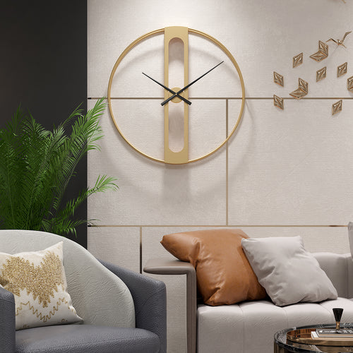 37.4 x 17.7 3D Modern Metal Wall Clock Home Wall Decor in Black & Gold  For Living Room