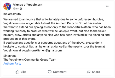 Friend's of Vogelmorn Announcement on Facebook