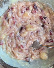 Mashed bananas with butter for coconut spread with cherries