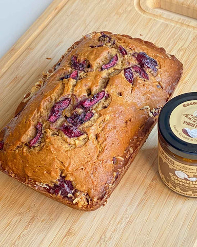 Banana coconut and cherry loaf