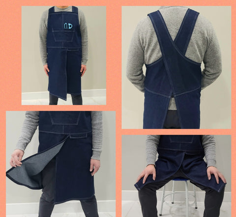 Denim split leg apron - heavy duty for artists and potters