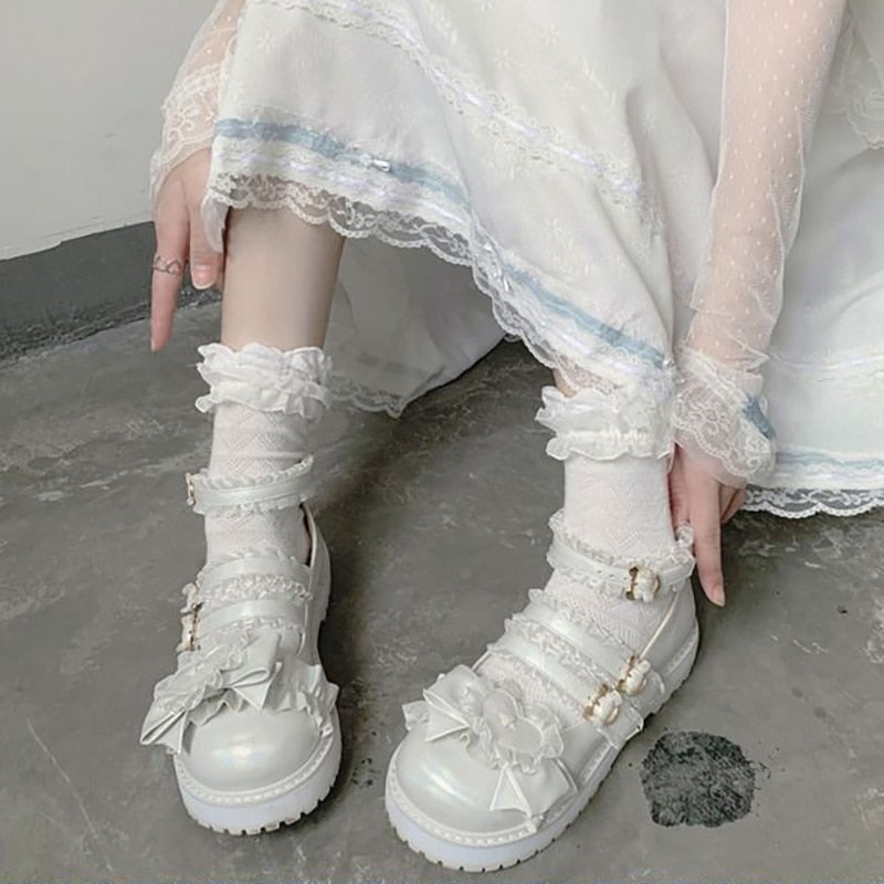 White Kawaii Lolita Lace Shoes