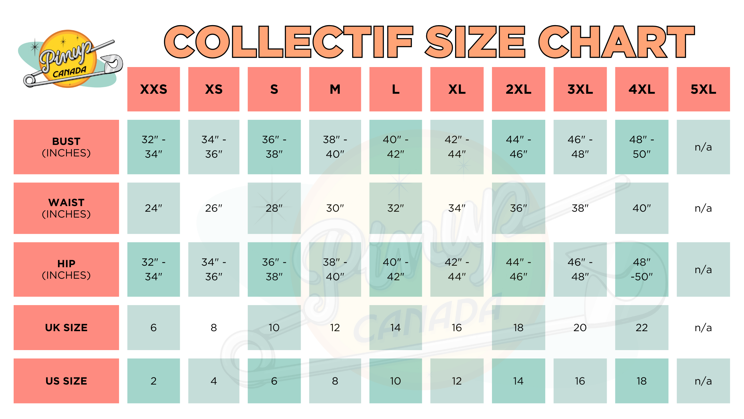 Collectif Size Chart
