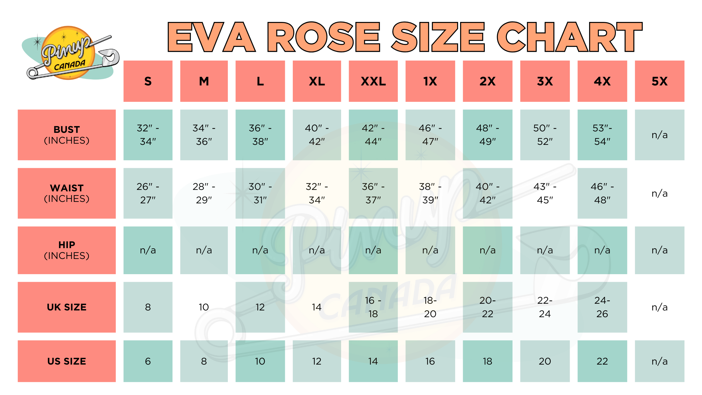 Eva Rose Size Chart