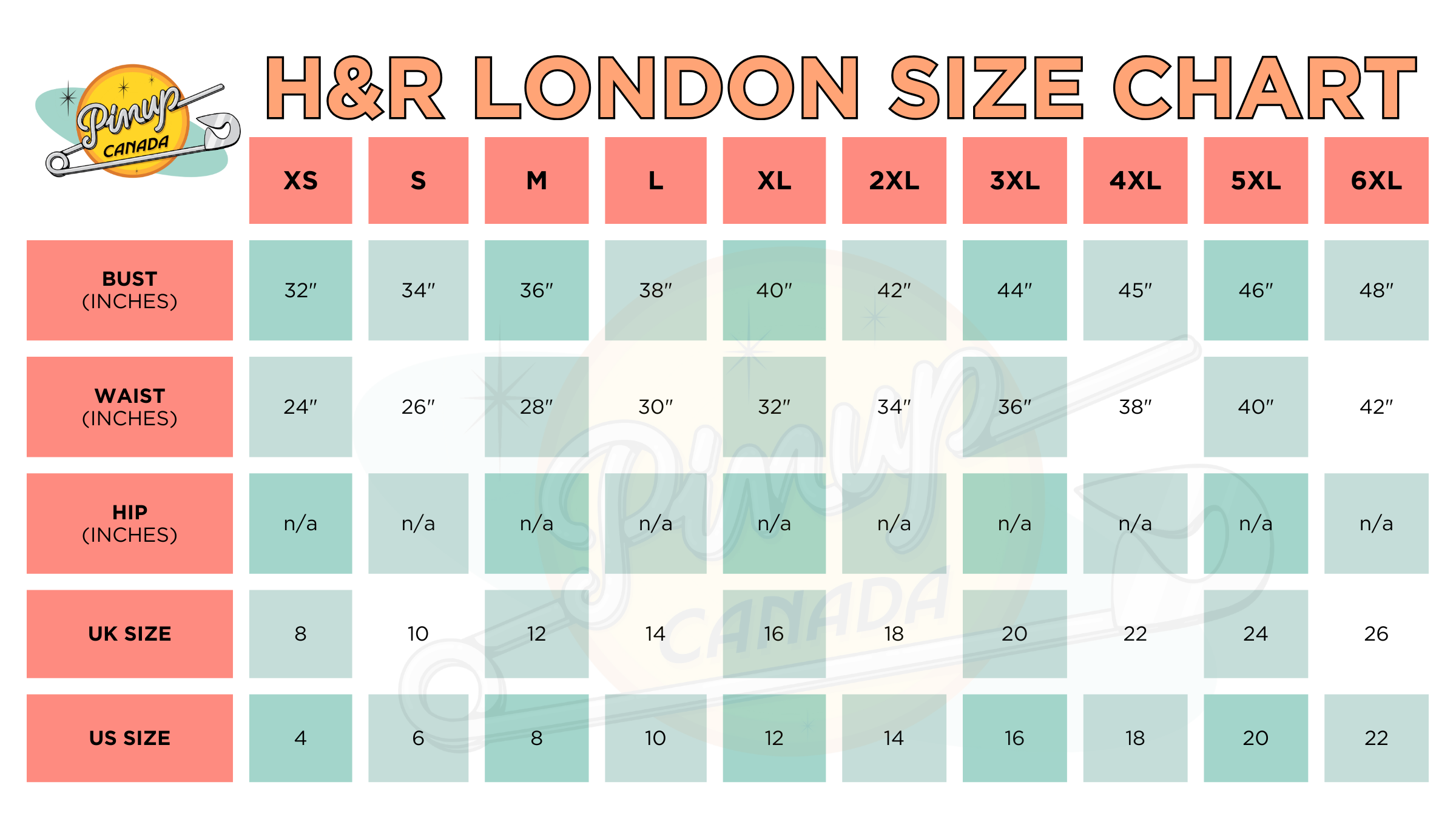 H&R London Size Chart