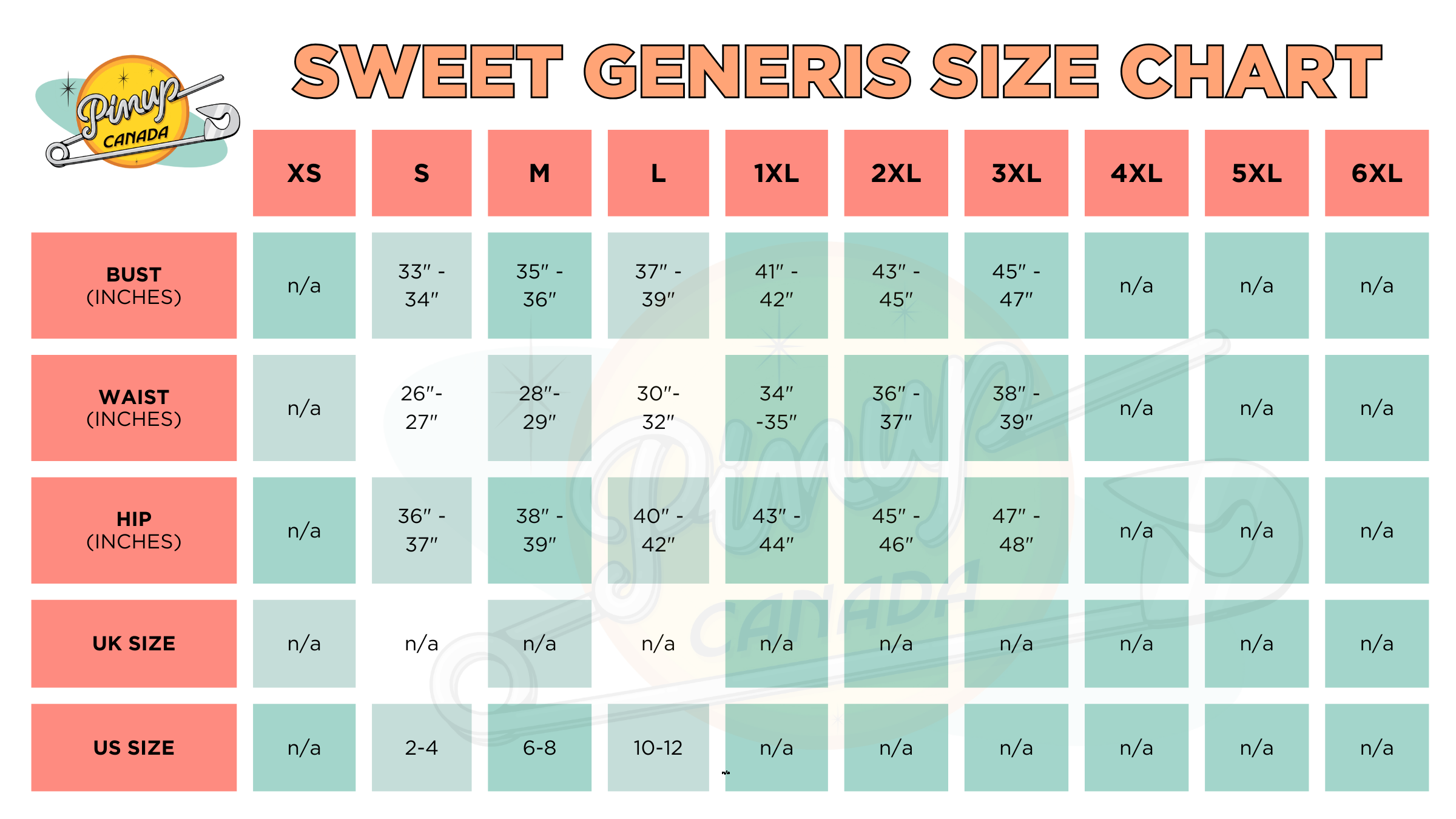 Sweet generis size chart