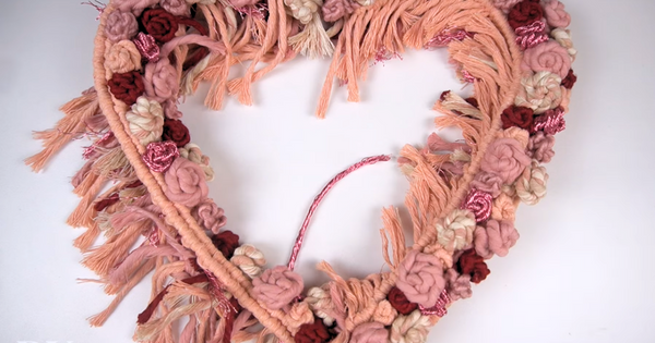 Bochiknot macrame rose knot heart-shaped wreath pattern DIY tutorial for macrame beginners