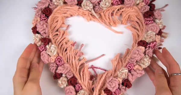 Bochiknot macrame rose knot heart-shaped wreath pattern DIY tutorial for macrame beginners