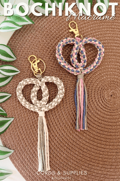 macrame keychain diy keychains simple heart pattern crown knot how to make step-by-step Youtube easy beginners cord tutorial rope