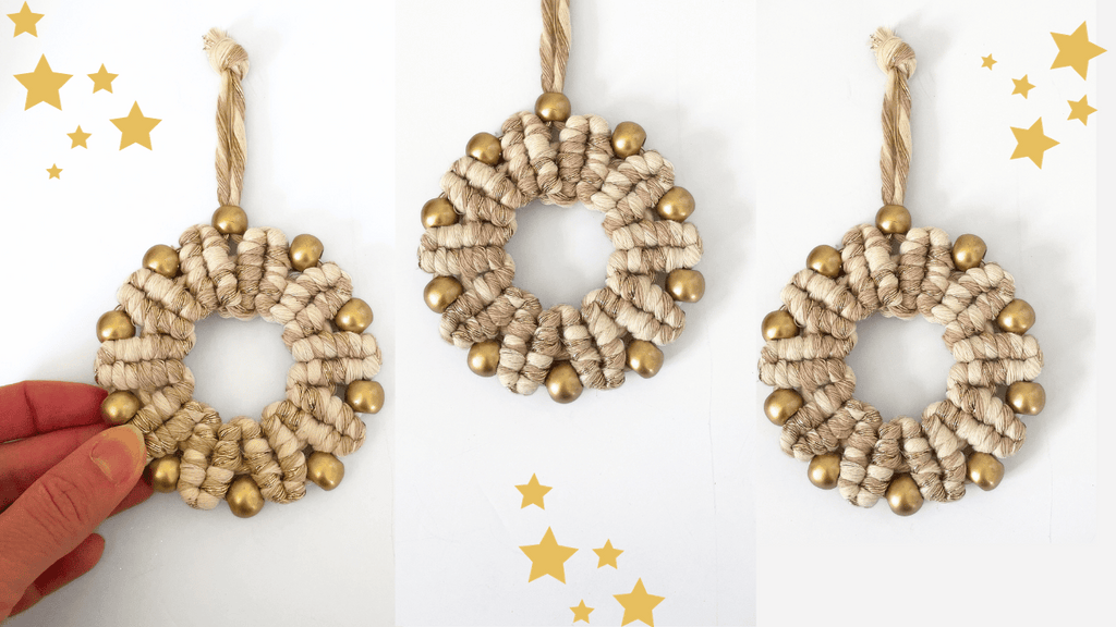 Bochiknot macrame Christmas wreath ornament with beads pattern DIY