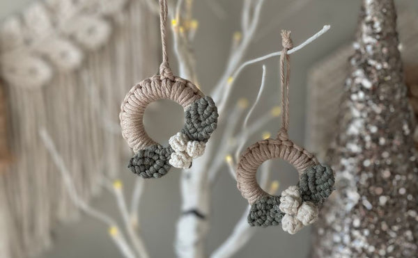 A Fun and Intricate Mini Macrame Wreath Ornament with Holly