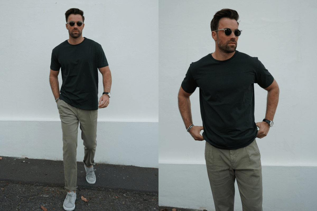 Top T-Shirt Looks for Spring and Summer men dark green t-shirt