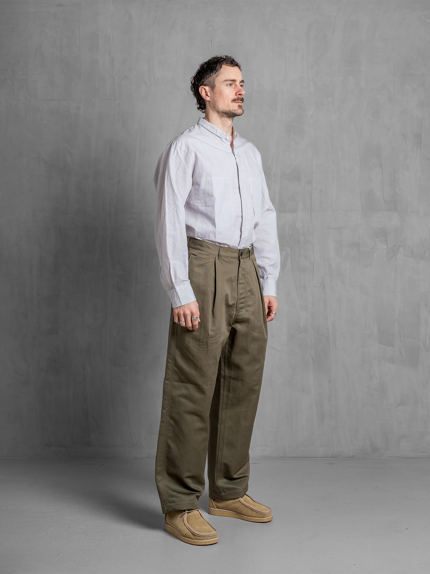 Cotton-Linen Inverted Box Pleat Pants - Olive Green – Tempest Works