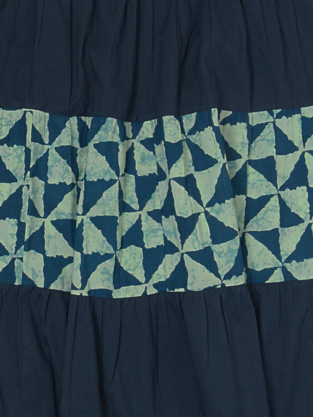 Navy Blue Printed Tiered Skirt | Znx4ever.com