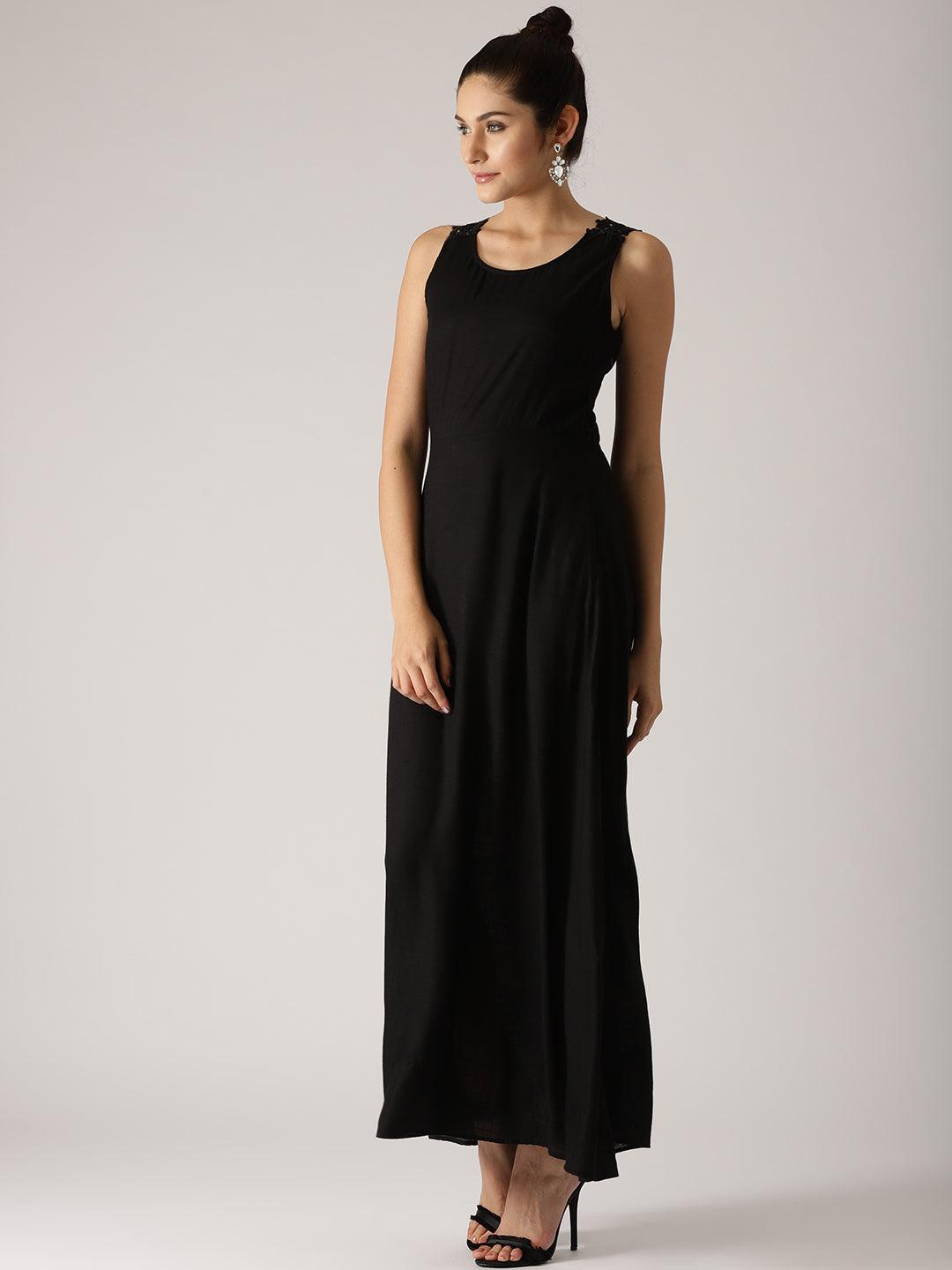 Black Solid Maxi Dress (Fully Stitched) | Znx4ever.com
