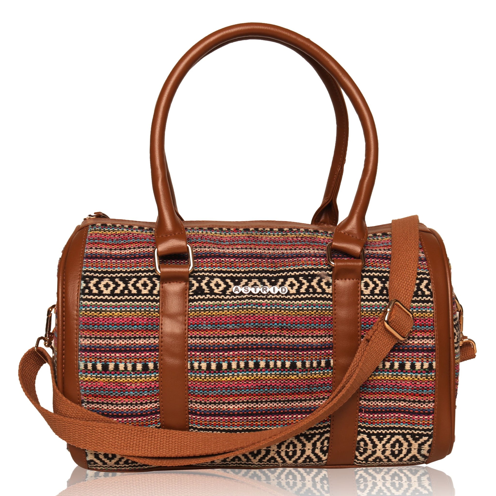 ASTRID BROWN WITH MULTI STRIPED WOMENS MINI DUFFLE BAG – astridlifestyle