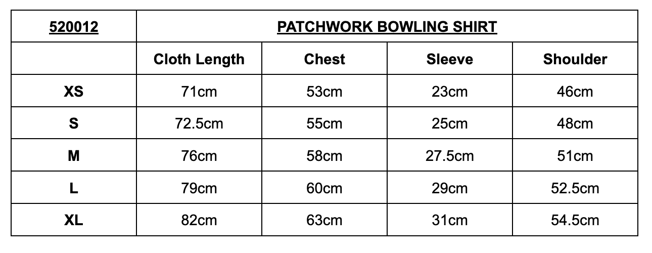 Size Chart - Patchwork Bowling Shirt