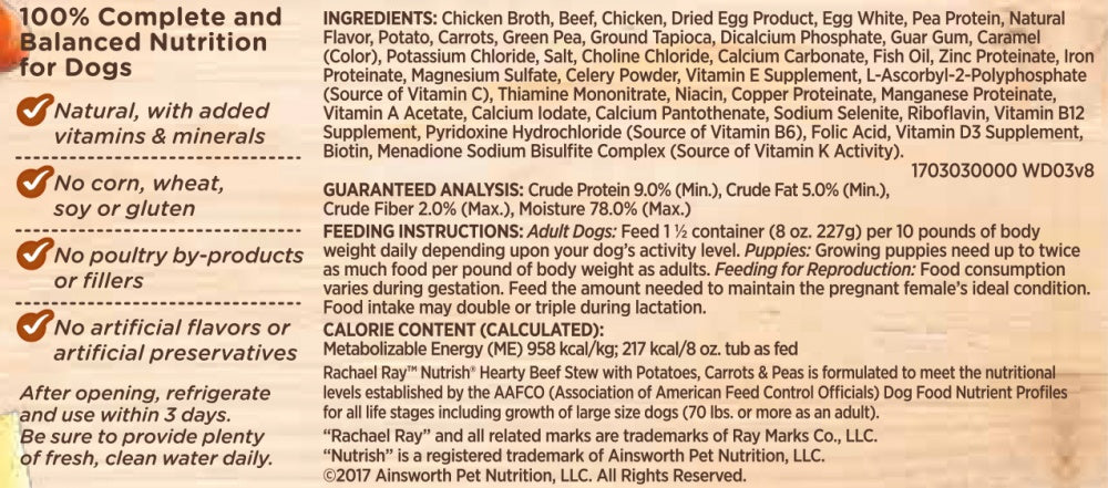 Rachael Ray Nutrish Natural Grain Free Hearty Beef Stew Recipe Wet Dog Food