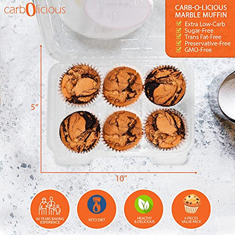 Low Carb Marble Muffins [6-Pack] By Carb-o-licious- Delicious Keto Muffins With Only 3 Net Carbs Each- Sugar Free Healthy Snack With Almond Flour- Best Tasting Low-Carb Diet Treat Ever!