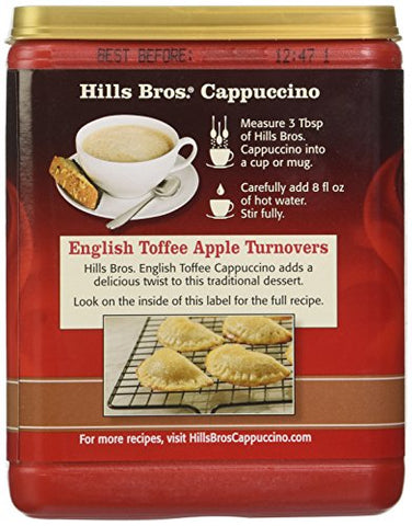 Hills Bros. Instant Cappuccino Mix, English Toffee Cappuccino Mix Easy to Use and Convenient, Enjoy Coffeehouse Flavor from HomeFrothy, Decadent Cappuccino with a Buttery Toffee Flavor (16 Ounce