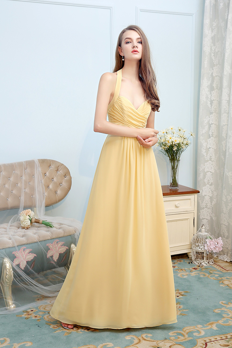 Alexia Floor Length Chiffon Halter A-Line/Princess Sleeveless Natural Waist Bridesmaid Dresses