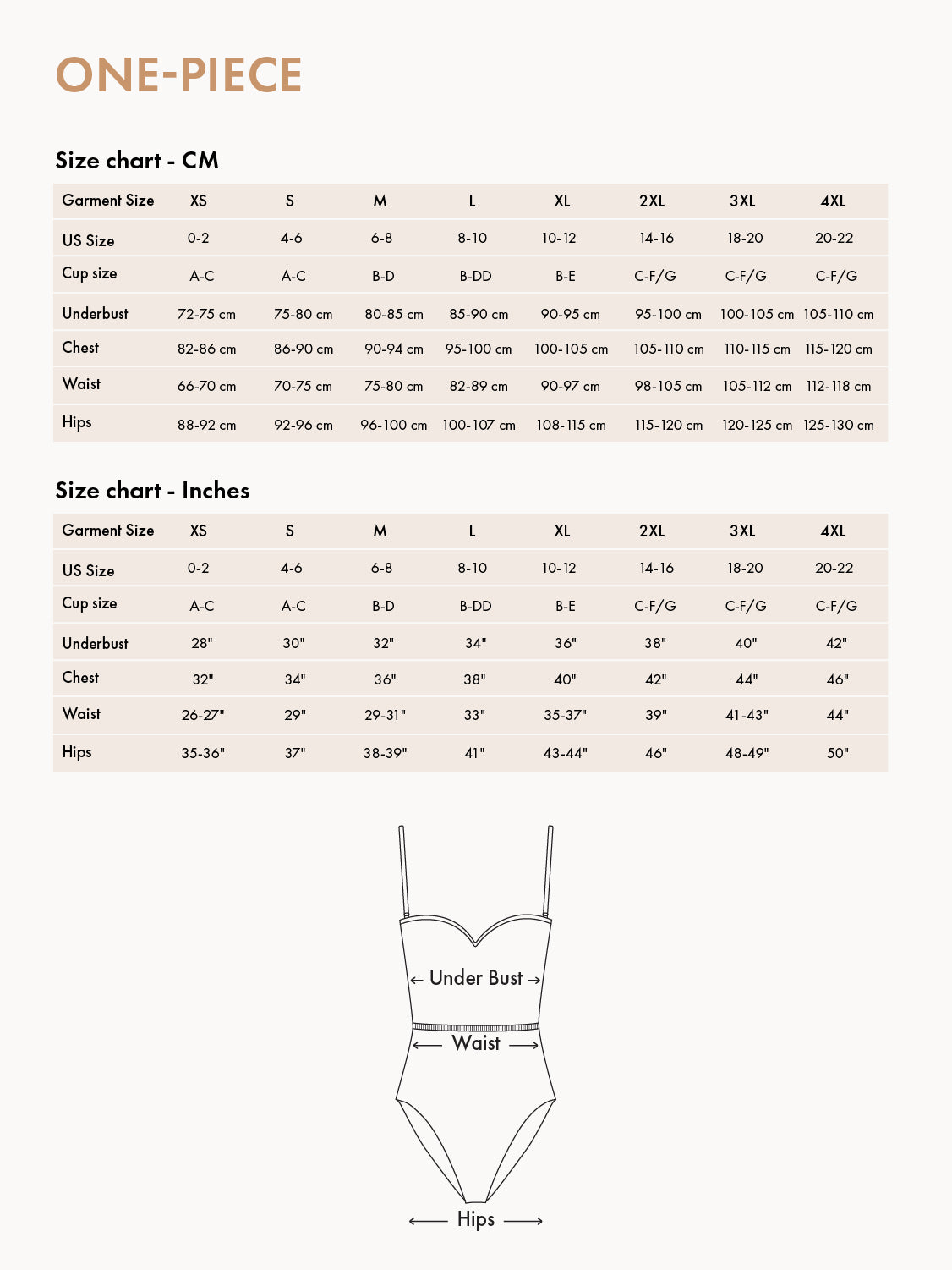 Biliblond One Piece Size Chart