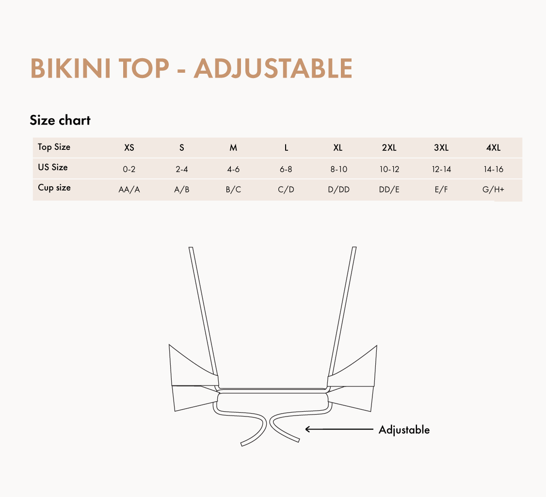Bikini top adjustable size chart