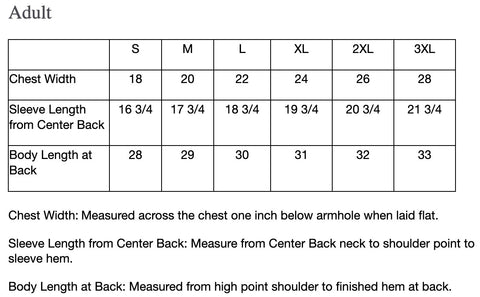 Size Chart - Port & Company PC147 Adult Tie Dye TShirt