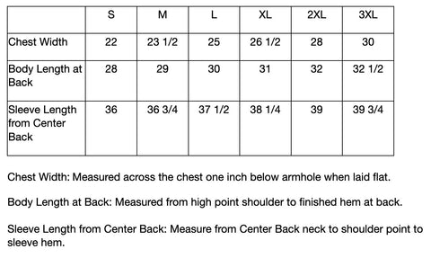 Size Chart - CS626 CornerStone® 1/2-Zip Job Shirt